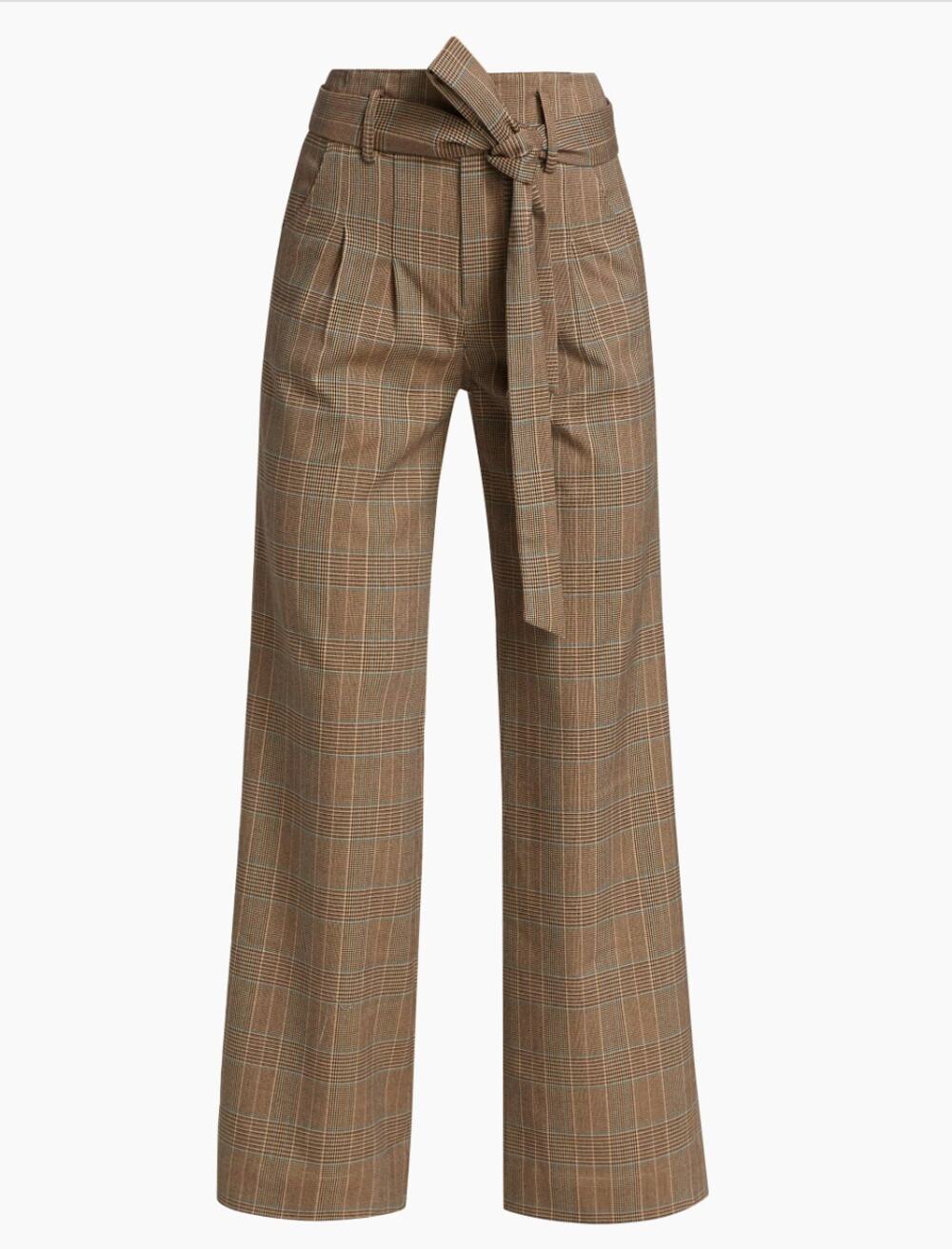 The Westside Eliza Pants Womens sz L Brown Houndstooth Flare Belted $295 Preppy